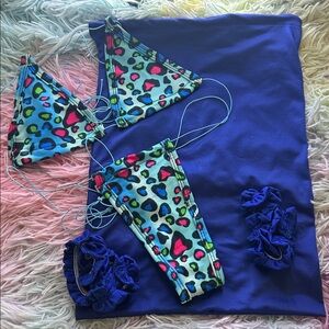 NEW Animal Print Super Sexy Stripper Micro Bikini with Garters and Money Bag OS